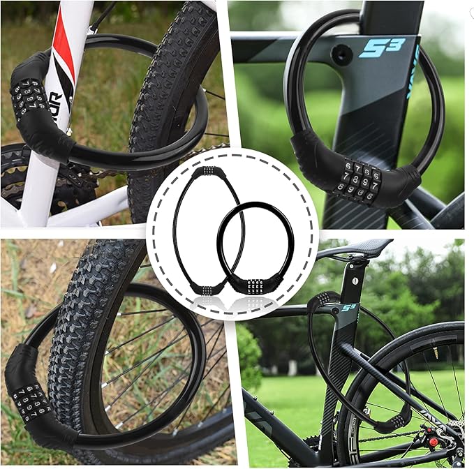 Bike Lock Cable, Bike Accessories, Bike Locks Heavy Duty Anti Theft, Combination Cable Lock for Outdoor Equipment, Black (2Ps, 1Ft, Reset Combo)