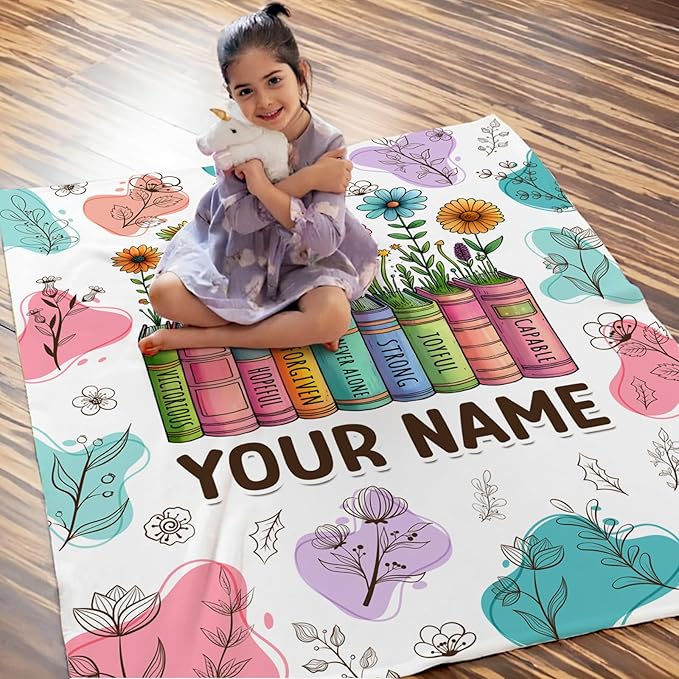 Personalized Blanket for Girls Women, Christian Throw Blanket Gifts for Kids Teens Adults, 50"x60" Cute Custom Flannel Blankets Gift for Girl Warm Flannel Soft Throws for Couch Sofa Bed Decor