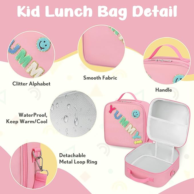 Bento Lunch Box with 10oz Soup Thermo for Kids Insulated Lunch Bag & Foldable Silicone Cup Food Leak Proof Food Container with 5 Compartment for Kid to Shool Travel