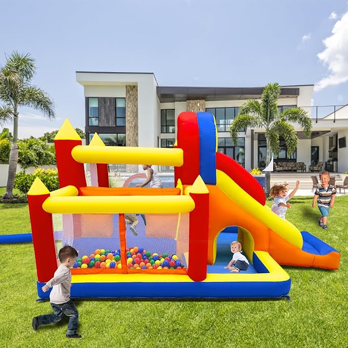 Bounce House, Inflatable Bounce House for Kids 3-10, Kids Bounce House with Long Slide, Ball Pit/Pool, Obstacles, Tunnel, Climbing Wall, Bouncy House Indoor & Outdoor Toddler Bouncy Fun