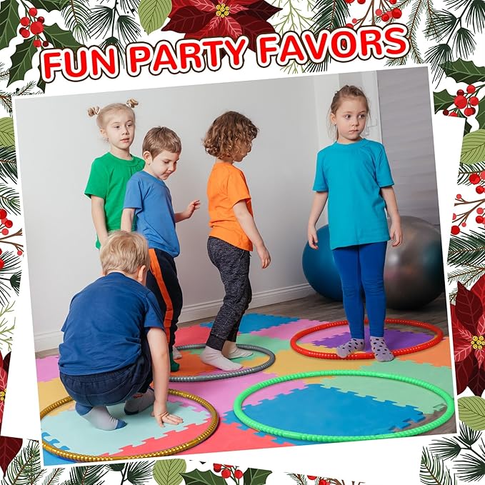 Sratte 12 Pcs Toy Hoop for Kid Detachable Adjustable Toy Hoop Colored Exercise Ring Plastic Circle for Kid Teen Gymnastics Equipment Require Self Assembly(28 Inch,Red, Green, Gold, Silver)