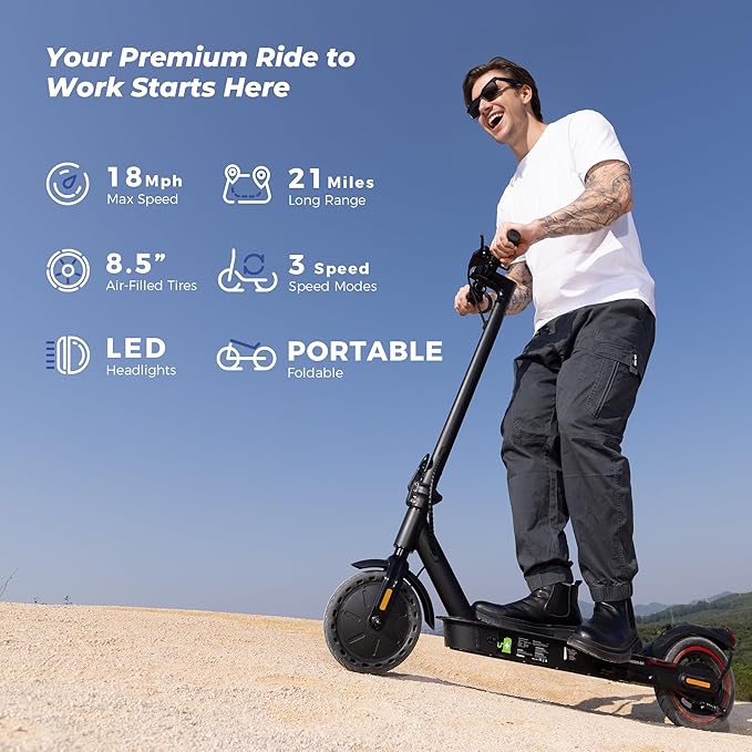 Electric Scooters - 500W/1000W/1500W Peak Motor Electric Scooter Adults, 18/28 Max MPH, 21/25/28 Miles Range, 8.5’’/9.3‘’/10‘’ Tire, Portable& Foldable Commuting E-Scooter