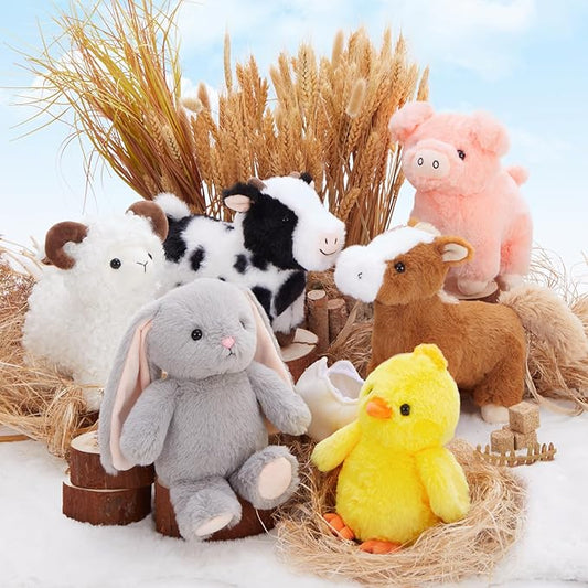 MaoGoLan 6 Pack Stuffed Farm Animals Bulk Plush Horse Cow Sheep Pig Chicken Bunny Farm Animal Toys Set for Kids Party Favors Decorations Christmas Valentine's Day Easter Birthday Gifts