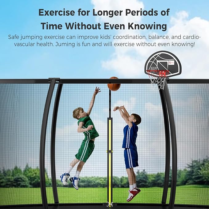 Tatub Large Trampolines Outdoor 10 12 14 15 16FT for Kids and Adults,Outdoor Recreational Pumpkin Trampolines with Curved Poles and Safety Enclosure Net, Basketball Hoop, Ladder