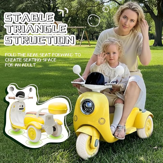 HEIMILI 12V Kids Electric Motorcycle,Electric Scooter for 3 Year Old, Girls Toy, 3-Wheel Ride On Toy for Kids with Storage Compartments, Motorcycle for Girls (Yellow)