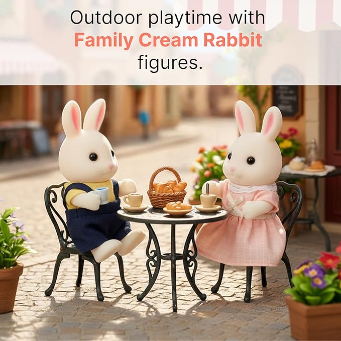 Family Cream Rabbit Figures — Set of 2 Collectible Flocked Mini Dolls with Removable Clothes, Miniature Dollhouse Pretend Play Figures for Kids Ages 3+
