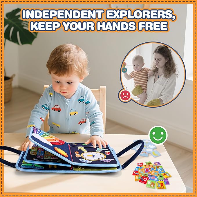 Toddler Busy Book, Montessori Busy Board, Activity Sensory Toys 2025 for Toddler Boys Christmas Birthday Gift, Educational Learning Quiet Book for Kids, Travel Toy for Airplane Car