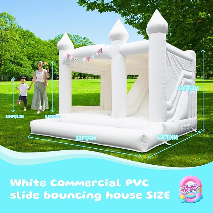 13FTx13FT 100% PVC White Inflatable Bounce House Wedding, Birthday Bounce House A Large Castle Themed Kids Trampoline and an Inflatable Bounce Party(Including Blower)