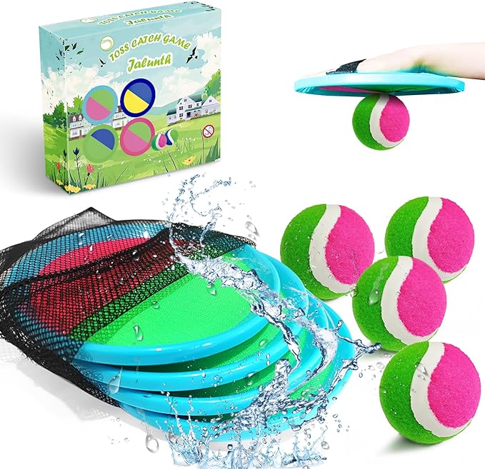 Jalunth Ball Catch Set Games Toss Paddle - Pool Beach Toys Back Yard Outdoor Games Backyard Throw Sticky Set Age 3 4 5 6 7 8 9 10 11 12 Years Old Boys Girls Kids Adults Family Easter Gifts Azure