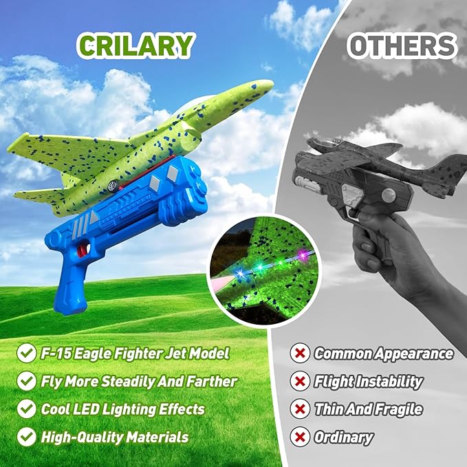 3 Pack Airplane Launcher Toys, 13.2 inch LED foam 2025 F-15 Eagle fighter jet ＆ Glider Catapult Plane for Boys, Flying Toys Christmas Birthday gifts for Boys Girls 4 5 6 7 8 9 10 11 12 Year Old