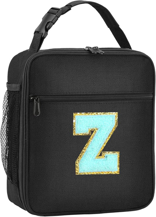 Initial Insulated Lunch Bag, Lunch Box with Initial Letter Patch for Teen Adult, Reusable Lunch Bag for Men Women, Ideal Back to School Gift Birthday Gift, Blue Z