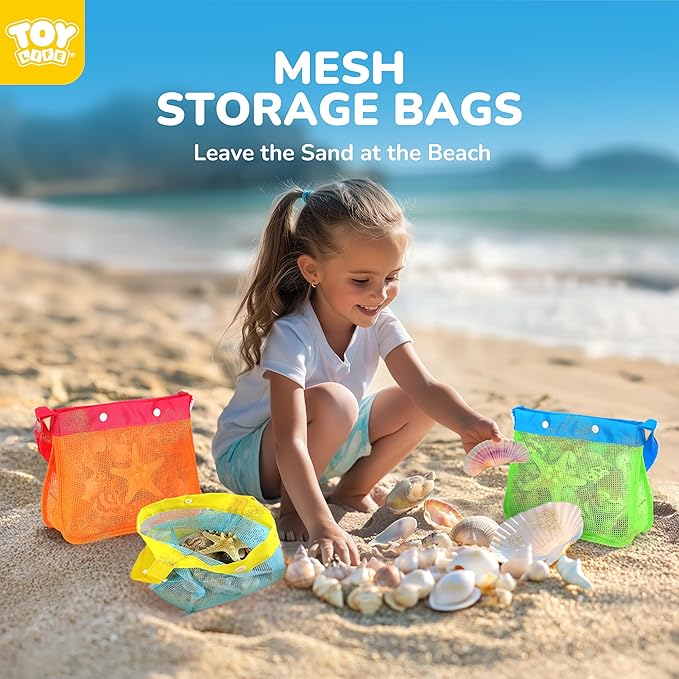 TOY Life Collapsible Beach Bucket Toys for Kids Beach Essentials with Portable 3 Seashell Bags & 3 Silicone Collapsible Sand Bucket & Shovels Travel Sand Toys Sandbox Toy for Fishing, Beach Party