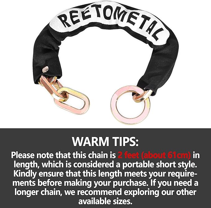 Heavy Duty Security Chain, 2FT x 3/8" Thick Hardened Steel Cut Proof Anti-Theft Lock Chain for Motorcycles, Bikes, ATVs, Trailers, Fences, etc.