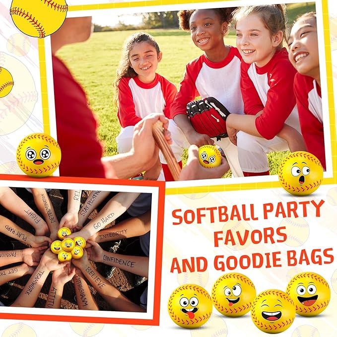 24 Pcs Mini Face Stress Balls for Boys Girls Fidget Toys Bulk Foam Balls for Stress and Anxiety Relief Balls for Party Favors Birthday Gift Decoration(Softball)