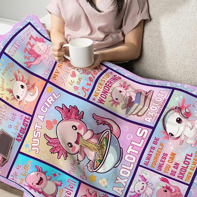 Axolotl Throw Blanket Ultra Soft Just A Girl Who Loves Axolotl Flannel Blanket Lightweight Cozy Blankets Gift for Women and Men Couch Sofa Bed 50" x 40"
