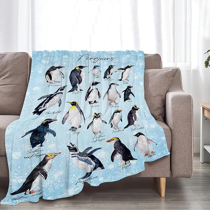 Penguin Blanket Cute Penguins Throw Blankets for Girls Boys Animal Plush Cozy Flannel Fleece Ultra Soft Fuzzy Snowflakes Party Blanket for Bed Couch Sofa 60"X50"