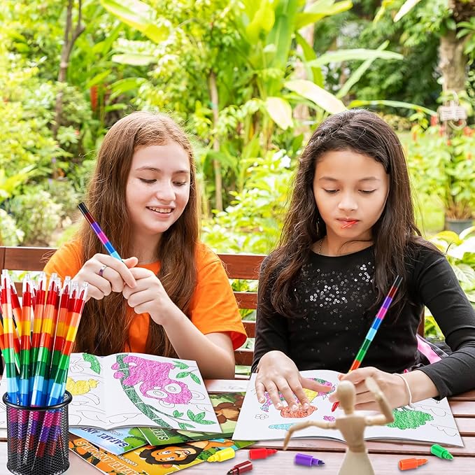 BenLouis 12 Jungle Safari Mini Coloring Books Kids with 12 Stacking Crayons Zoo Animals Lion Party Favors Small Activity Books Bulk for Kids Wild One Party Gift Goodie Bag Stuffers