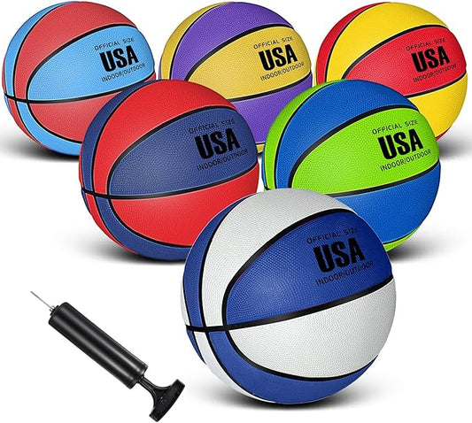 Jenaai 6 Pack Mini Basketballs with Pump for Kids 7 Inch Size 3 Rubber Arcade Basketball Color Small Toy Indoor Outdoor Pool Arcade Games Colorful Basketball for Kids Toddlers(Classic)