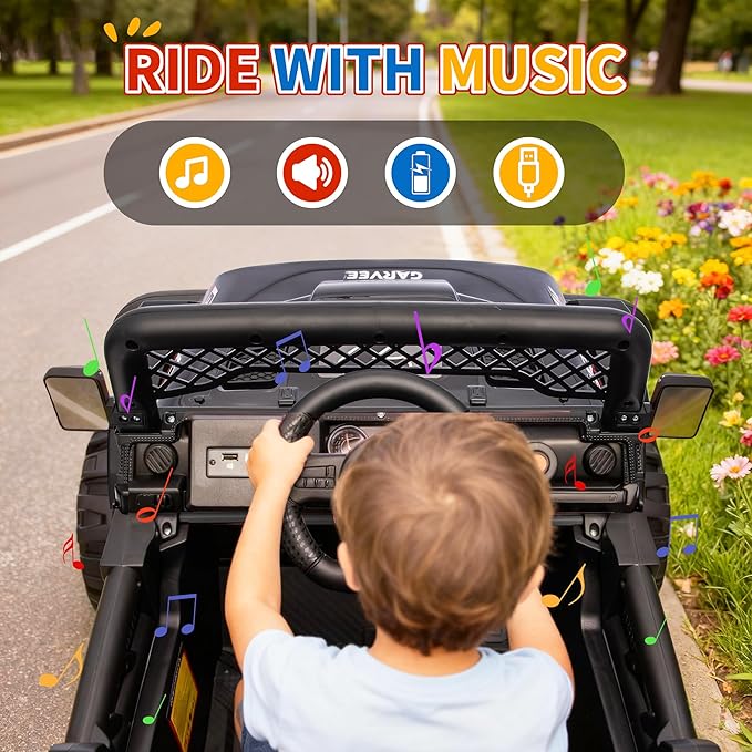 12V Kids Electric Ride on Truck，Parent Remote Control Car for Kids| Features 3 Speeds to 6MPH, 2 * 550w Moto, Spring Suspension, LED Lights, Music | for Children Aged 2-8 Years，Black