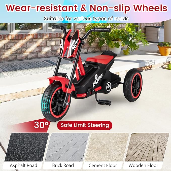 BABY JOY Kids Tricycle, 3-Wheel Toddler Bike with Foot Pedals, Forward/Backward, Toddler Tricycle Ride on Trike with Steering Handlebars, Toy Gift for Boys Girls Aged 3+ (Red)