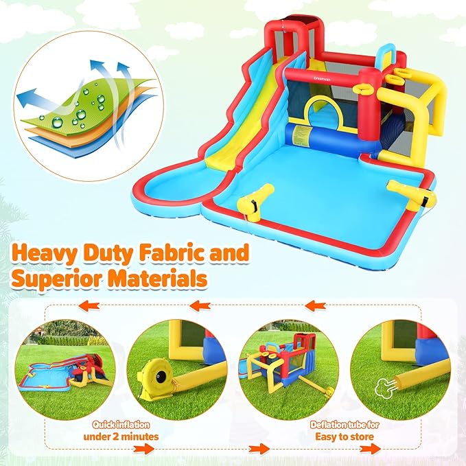 WHUBEFY Bounce House,Inflatable Water Slide Bounce Castle with Blower for Kids 3-12,Outdoor/Indoor Bouncy House Water Park for Backyard with 2 Splash Slides,Climbing Wall,Ball Pit,Jumping Area