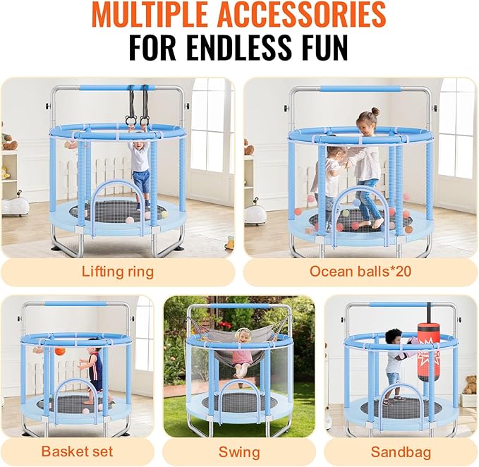 VEVOR 5FT Trampoline 50"/55"/56 * 35" for Indoor/Outdoor use for Toddlers, Foldable Mini Baby with Foam Handle, Recreational Birthday Gift