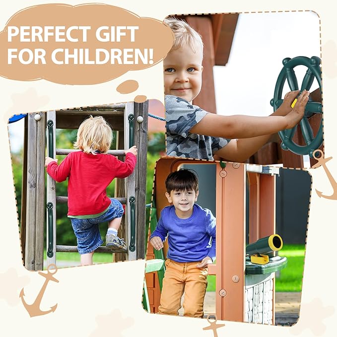 RedSwing Playground Accessories for Kids, Play Set Attachments with Pirate Ship Wheel, Telescope and Safety Handles for Outdoor Backyard, Swing Set Replacement for Treehouse, Easy to Set Up