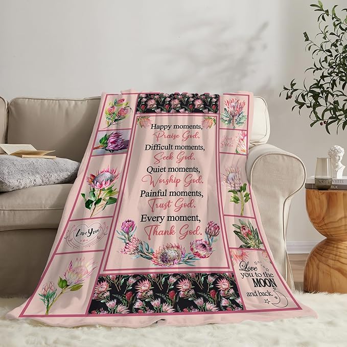 Christian Religious Prayer Blanket Ultra Soft Cozy Spiritual Bible Verse Throw Blanket Fleece Fuzzy Plush Bedding Christian Gifts for Women Girls Kids Adults 60"x50"