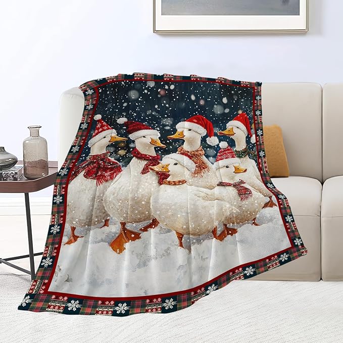 Christmas Duck Blanket Cute Duck Lover Throw Blankets Funny Gifts for Girls Boys Kids Soft Cozy Fleece Plush for Couch Sofa Bed 50"x40"