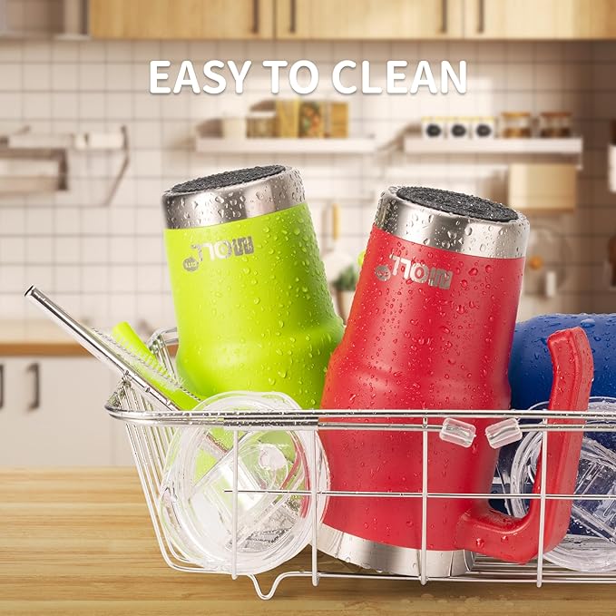 Travel Coffee Mug with Handle-16 oz Stainless Steel Vacuum Insulated Tumbler with Lid and Straw-Reusable Metal Cup with Silicone Pad, Leak Proof-BPA Free (Black)