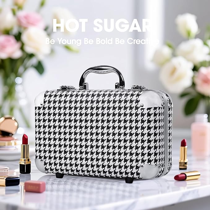 Hot Sugar All In One Makeup Set for Adults and Girls-Full Makeup Kit for Beginners Includes Eye Shadow Palette Blush Lip Gloss Lipstick Lip Pencil Eye Pencil Brush Mirror (Black Houndstooth)