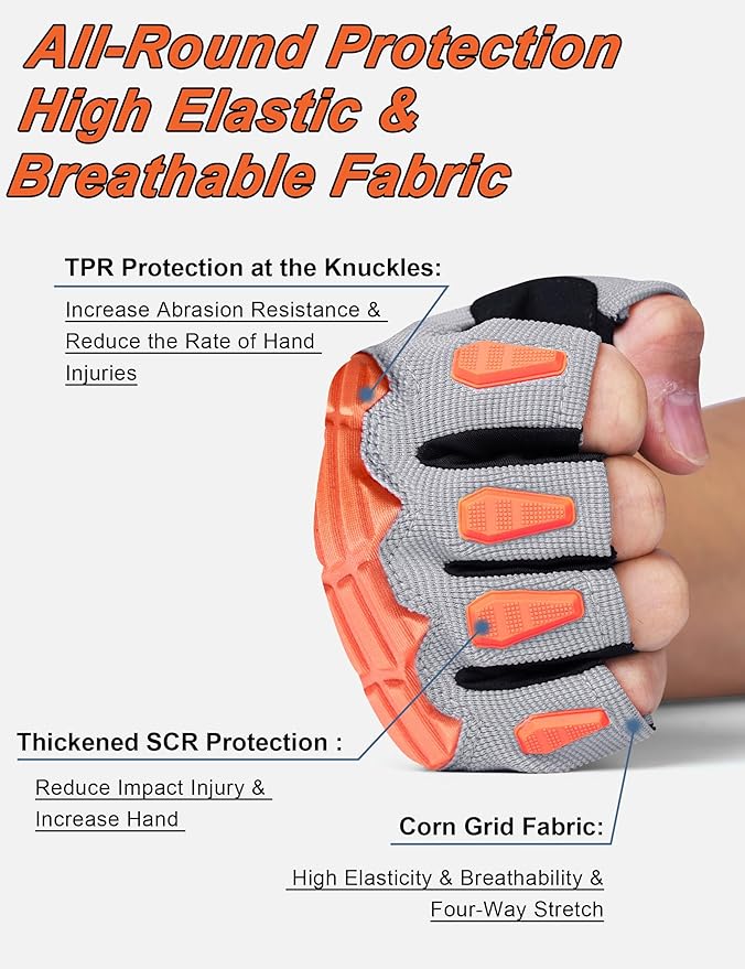 KUTOOK Mountain Bike Gloves for Mmen Fingerless with Wrist Guard Anti-Slip for Dirtbike Riding Fitness Training Outdoor Sports