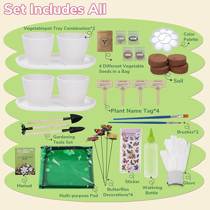 Paint & Plant Flower Gardening Kit with 4 Pots - Kids Gardening Set Ages 8-12, Spring Arts & Crafts Activities Kits, Educational Birthday/Easter Gifts for Boys & Girls Ages 5 6 7 9 10 11