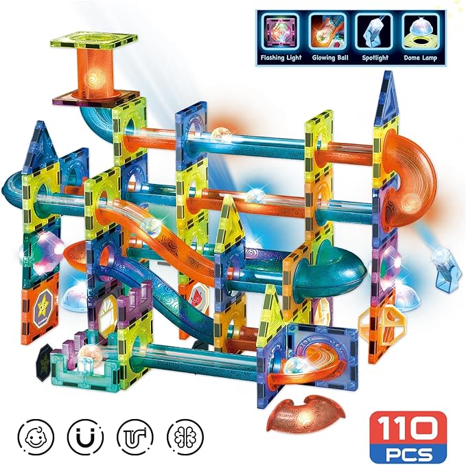 Contixo STEM Building Toys - 110 pcs Marble 3D Magnetic Run Tiles Learning Stacking Educational Building Blocks Set, Creativity Beyond Imagination, Inspirational, Recreational Toy for Kids