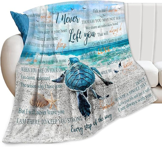 Sea Turtle Ocean Blanket Throw Blanket 50"x40" Blue, White Letter Print Microfiber Fleece Soft Warm Cozy Blanket for Couch, Sofa, Bed All Ages All Seasons