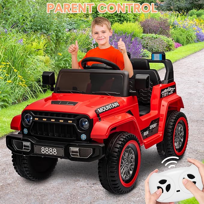 12V Kids Ride-on Truck with Parent Remote Control,All-Terrain Electric Car with Twin 35w Motors, 3 Speeds & Spring Suspension,LED Lights for Fun Night Drives,Ideal Gift for Boys & Girls