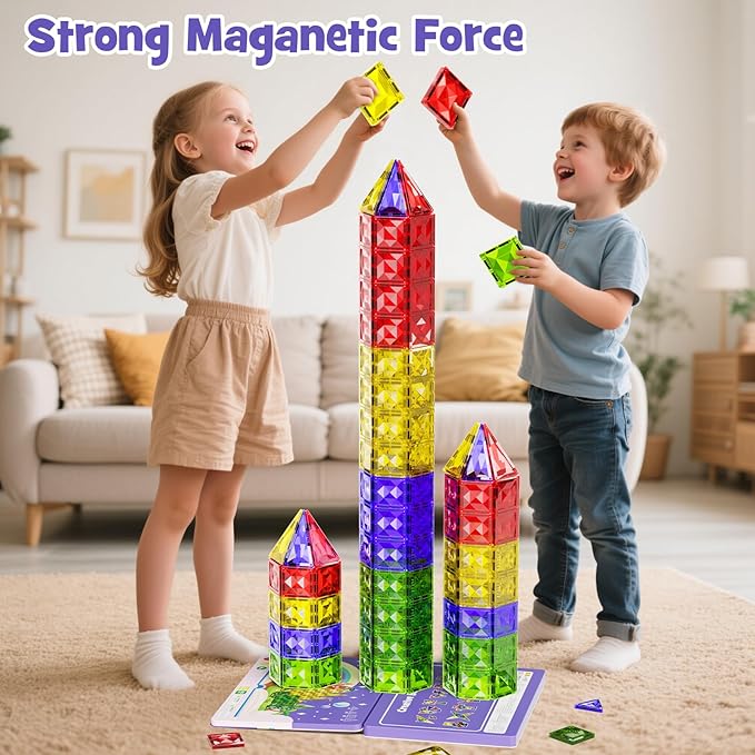 60pcs Diamond Magnetic Tile, Magnetic Building Blocks Magnet Toy with Iron Box, STEM Educational Montessori Indoor Building Kit for Preschool Boys Girls Age 3+ Classroom Must Haves