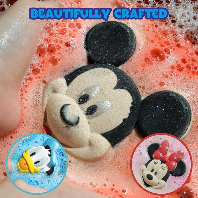 Mickey Minnie and Donald Duck Bath Bombs for Kids, Fun Bright Rainbow Colors, Berry Scented for Kids, Ages 3+, by Townley Girl