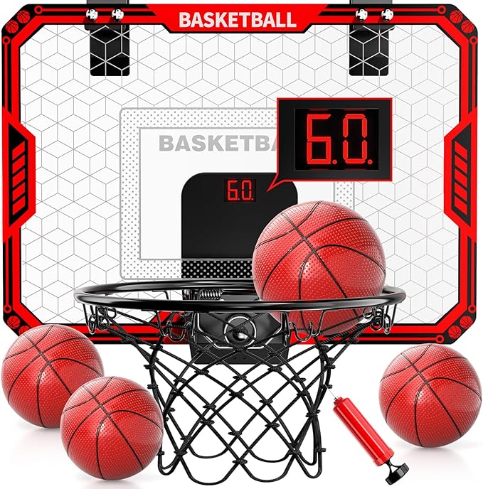 Basketball Hoop Indoor for Kids, Indoor Basketball Hoop with 4 Balls & 3 Modes Scoreboard for Kids Teens 3-5 6-8 8-12, Basketball Toys Teen Boy Gifts for 3 4 5 6 7 8 9 10 11 12 Year Old Boys