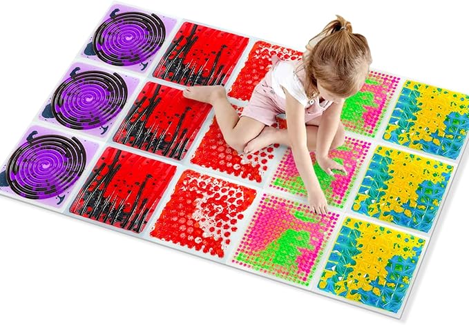 Textured Sensory Liquid Tile - Set of 1 Square Lava Tile, Sensory Mat for Ages 3 to Adult, Measures 12" x 12", Textured Sensory Lava Tile, Red Black.