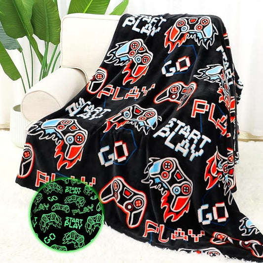Glow in The Dark Blanket Gamer Gifts for Boys Kids Boyfriend Video Game Gifts Toys Soft Gamer Blanket Gaming Stuff Gifts for Boys Birthday Christmas Valentines Gifts