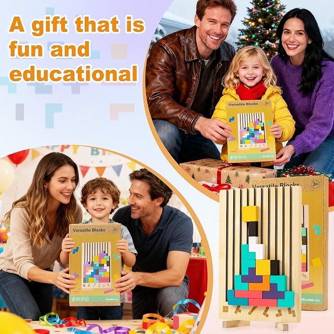 Wooden Montessori Russian Blocks Puzzle – 3D Stacking Toy for 3-6 Year Olds Toddlers Educational Gift & Brain Teaser for Critical Thinking Montessori Brain Blocks for Boys & Girls (Classic)