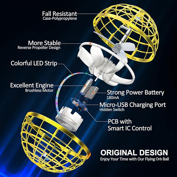 2025 Flying Orb Ball Toy,Cosmic Globe Boomerang Hover Ball Galactic Fidget Spinner, Hand Drone Orbit, Cool Toys Gift for 6 7 8 9 10+ Year Old Boys Girls Teens Outdoor Toys(Golden)