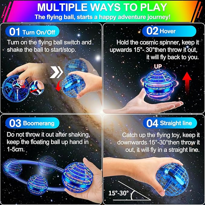 Flying Orb Ball Toy,2025 Upgraded Parachute with LED Light,Magic Hand Controlled Gravity Ball,Cosmic Globe Boomerang,Cool Christmas Birthday Gift for 6 7 8 9 10+ Year Old Boys Girls Teens-Navy