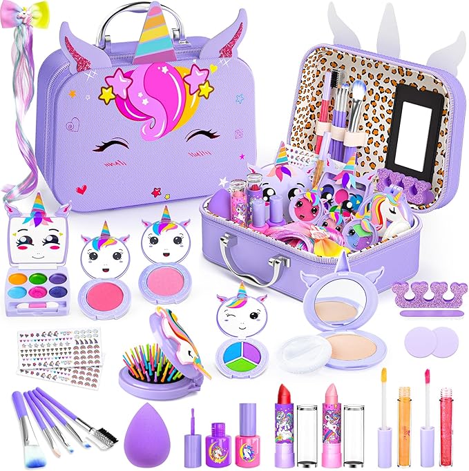Little Girls Makeup Kit, Pretend Make Up for Kids, Princess Play Makeup Set, Toddler Toy Real Washable Cosmetic Set & Nail Kit Birthday Gift for Ages 3 4 5 6 7 8 9 10-12 Year Old, Light Purple