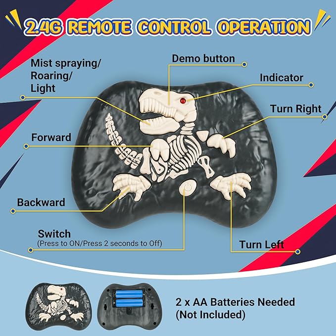 Remote Control Dinosaur Toys for Kids - Big Electronic RC Walking Realistic Dinosaur Toys with Spray & Light & Roar, Jurassic Velociraptor Toy Christmas Birthday Gift for Boys and Girls 3-12 (Blue)