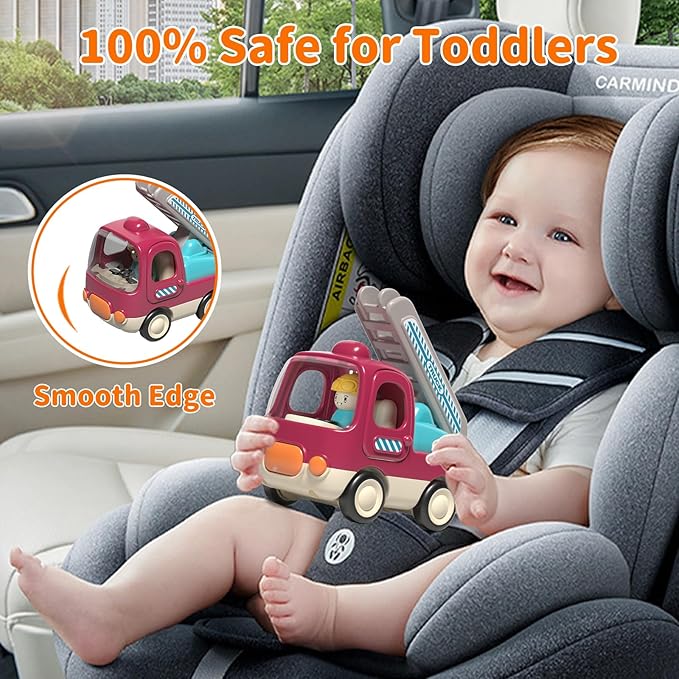 Baby Toys Push Cars for 1 2 3 Year Old 2 Pack Friction Powered Airplane Fire Trucks for Toddlers 1-3 Lights and Musical Toys for 1 Year Old First Birthday Gifts for Toddler