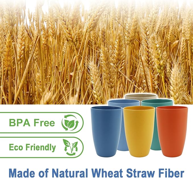 Wheat Straw Cups 20 OZ Large Capacity Set of 6, Unbreakable Drinking Cups Reusable, Alternative to Plastic Cups Reusable, Dishwasher Safe Water Tumblers (Multicolor)