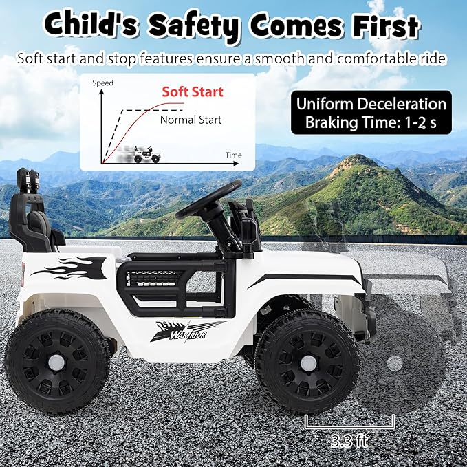 Costzon Kids Ride on Car Truck, 12V Electric Vehicle w/Foldable Mirrors, 3 Speeds, LED Lights, Music & Horn, Ride on Toys Remote Control Car for Toddlers, Boys & Girls (White,34" × 23" × 21")