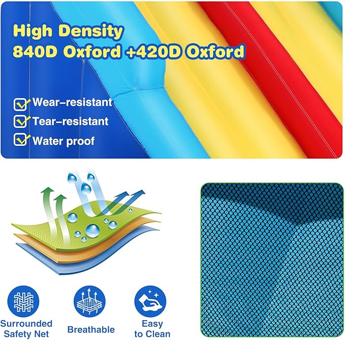 Inflatable Water Slide Bounce House, Double Slide Bouncer Castle Playhouse w/Splash Pool,Jump Area, Climbing Wall,Basketball Hoop, Water Balls, 550W Air Blower for Kids Backyard Indoor Outdoor Use